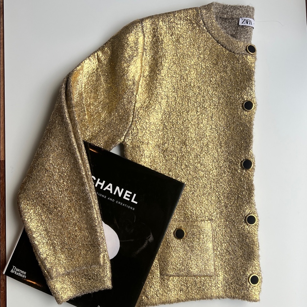 Zara Foil Knit Cardigan with Black & Gold Buttons - Picture 5 of 17